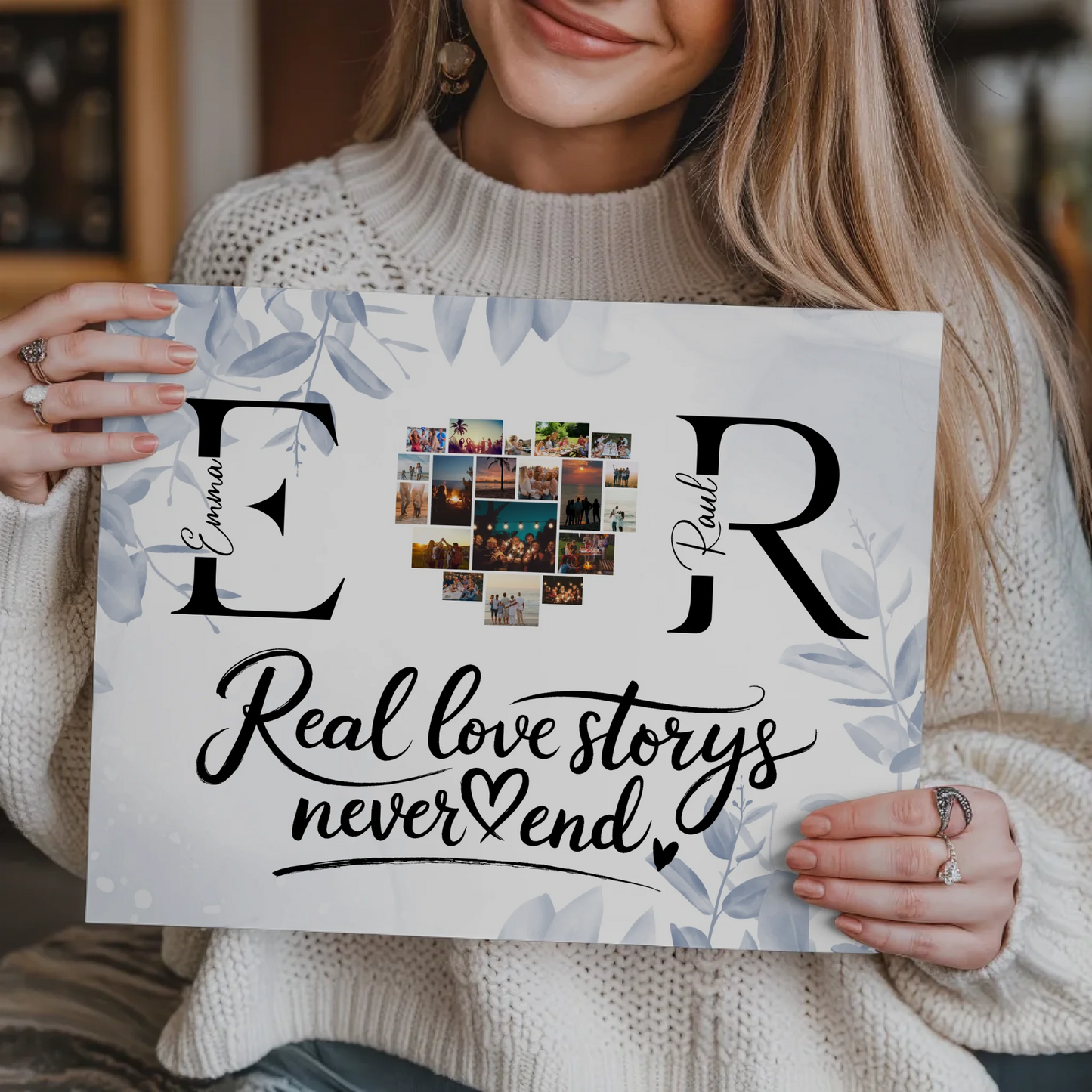 Magnet Fotoboard personalisiert Mit Namen Initialien und Fotos Real Love Storys Never End