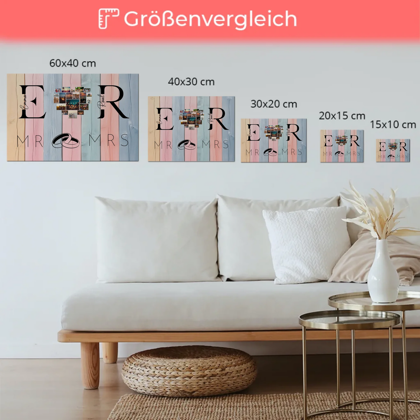 Magnet Fotoboard personalisiert Mit Initialien Namen und Fotos Mr & Mrs