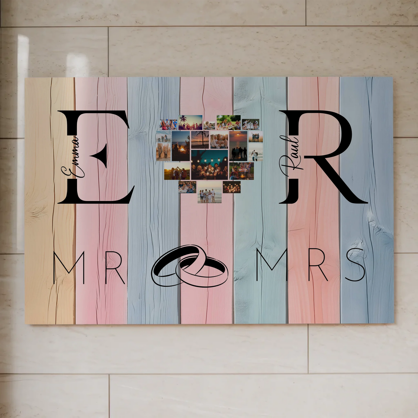 Magnet Fotoboard personalisiert Mit Initialien Namen und Fotos Mr & Mrs