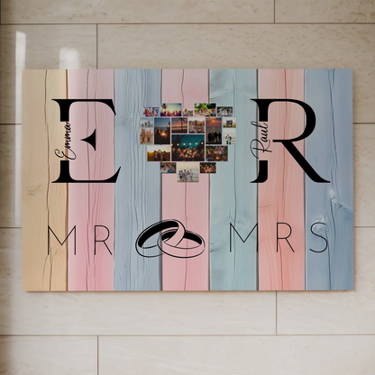 Magnet Fotoboard personalisiert Mit Initialien Namen und Fotos Mr & Mrs