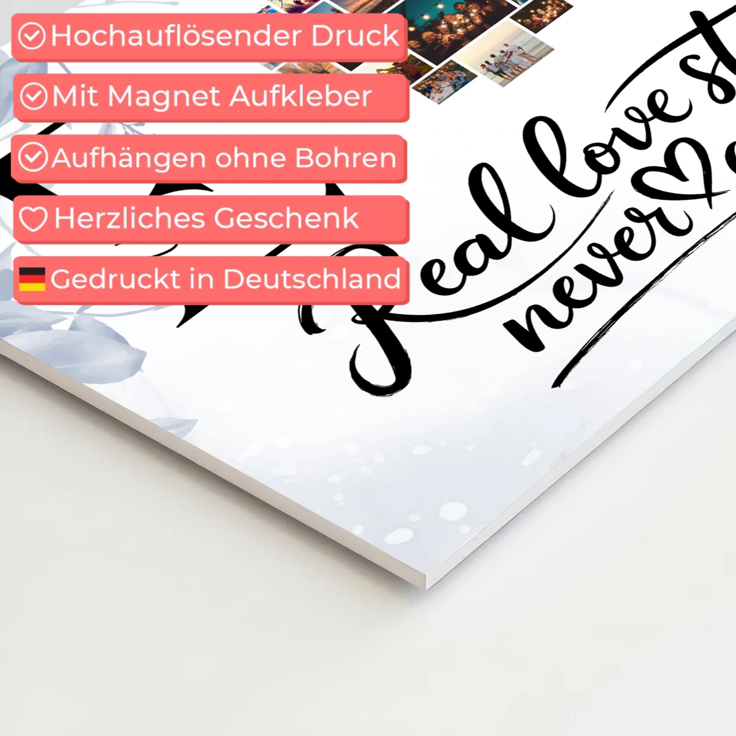 Magnet Fotoboard personalisiert Mit Namen Initialien und Fotos Real Love Storys Never End