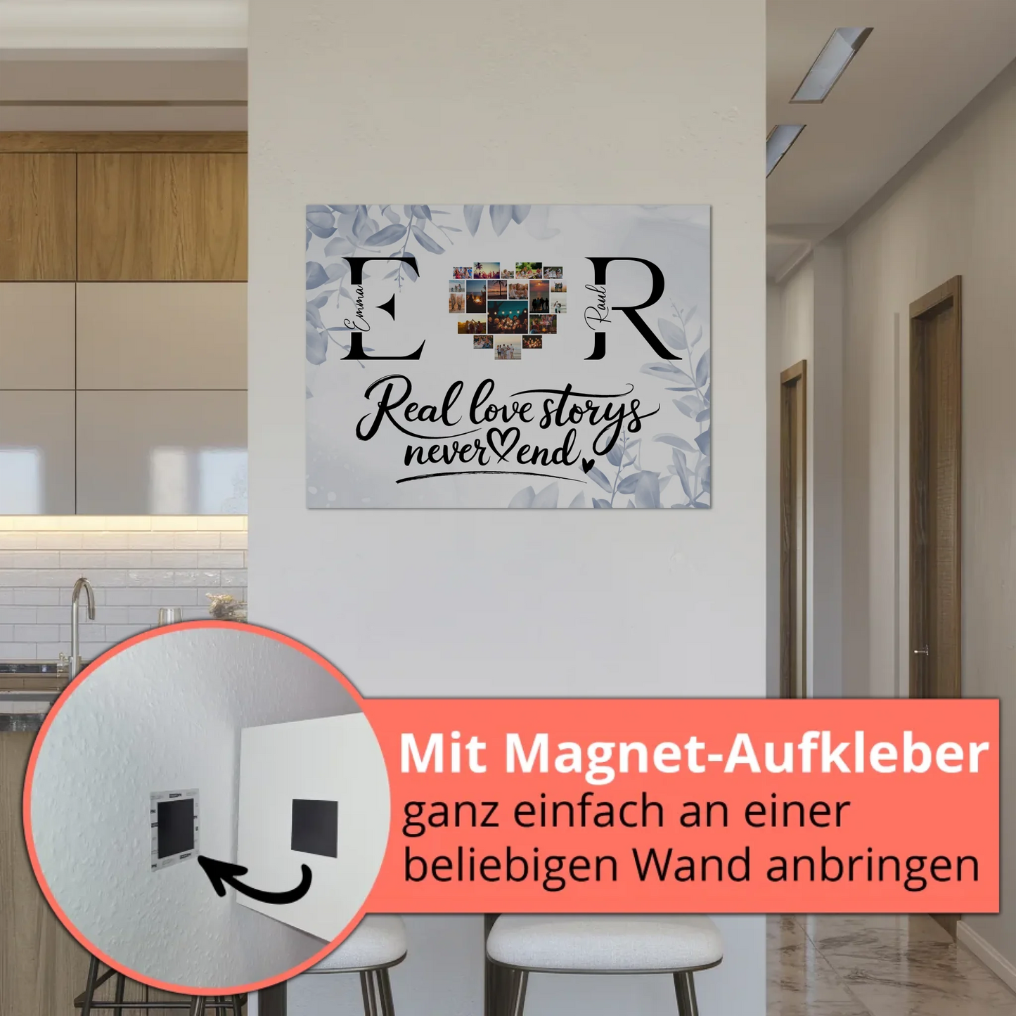 Magnet Fotoboard personalisiert Mit Namen Initialien und Fotos Real Love Storys Never End