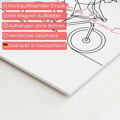 Personalisiertes Fotoboard Magnetisch Lineart Mountainbiken Geschenk Tochter & Schwester