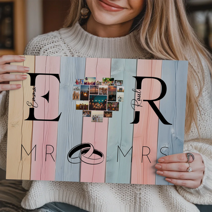 Magnet Fotoboard personalisiert Mit Initialien Namen und Fotos Mr & Mrs