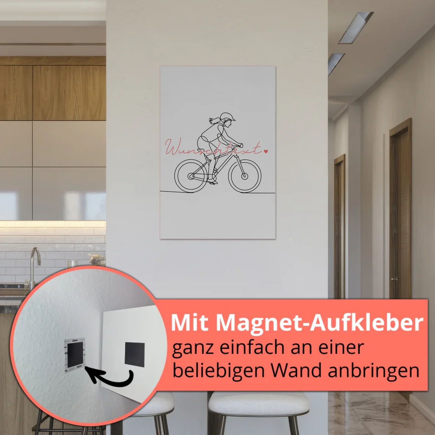 Personalisiertes Fotoboard Magnetisch Lineart Mountainbiken Geschenk Tochter & Schwester