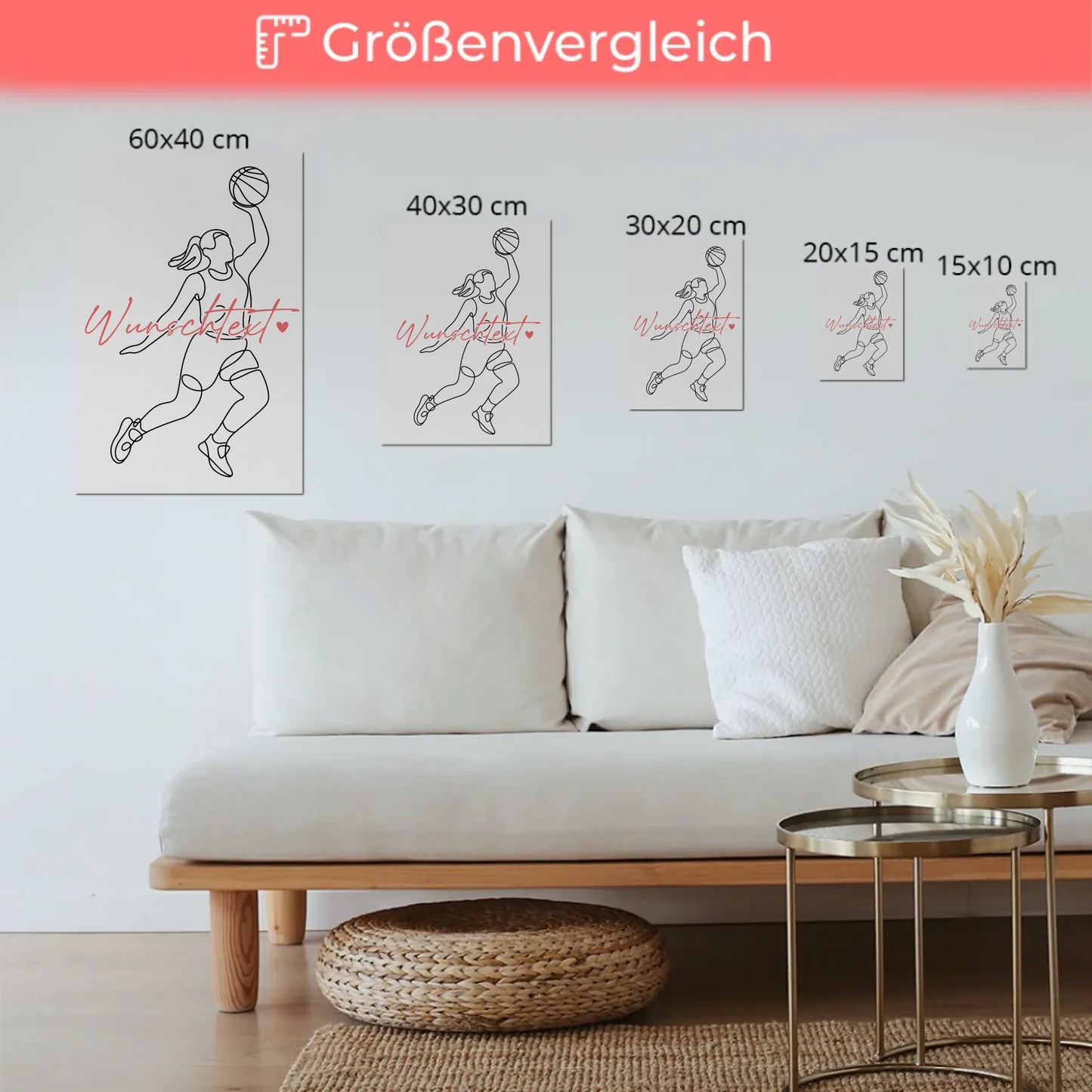 Lineart Fotoboard Magnetisch Personalisiert Basketball Geschenk Tochter & Schwester