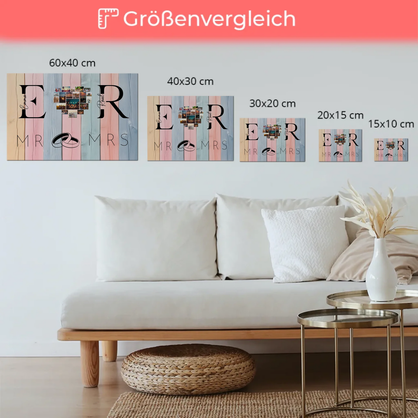 Magnet Fotoboard personalisiert Mit Initialien Namen und Fotos Mr & Mrs