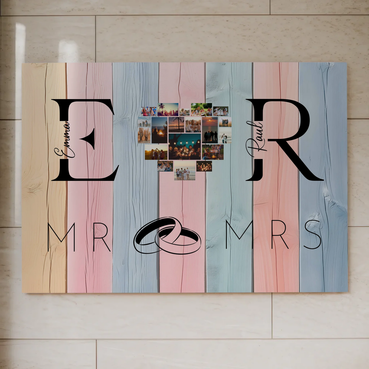 Magnet Fotoboard personalisiert Mit Initialien Namen und Fotos Mr & Mrs