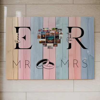 Magnet Fotoboard personalisiert Mit Initialien Namen und Fotos Mr & Mrs