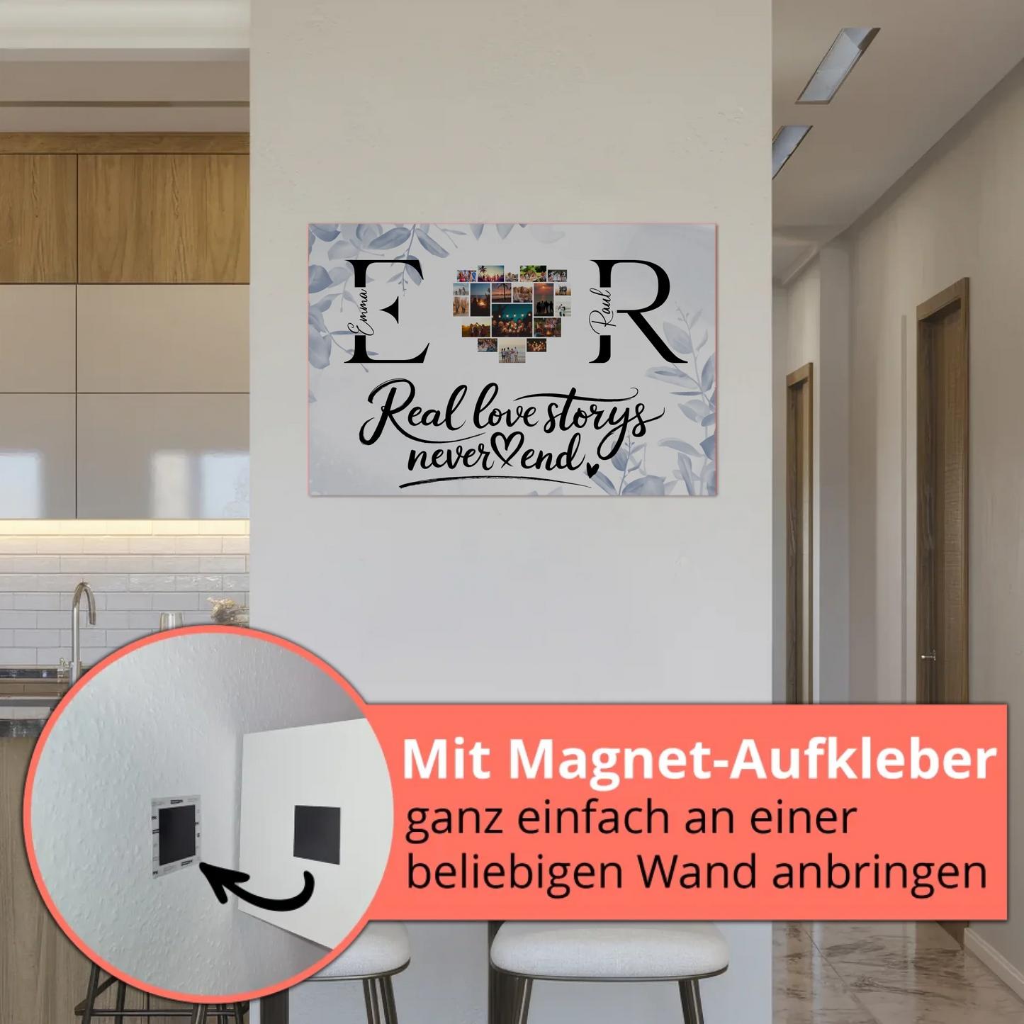 Magnet Fotoboard personalisiert Mit Namen Initialien und Fotos Real Love Storys Never End