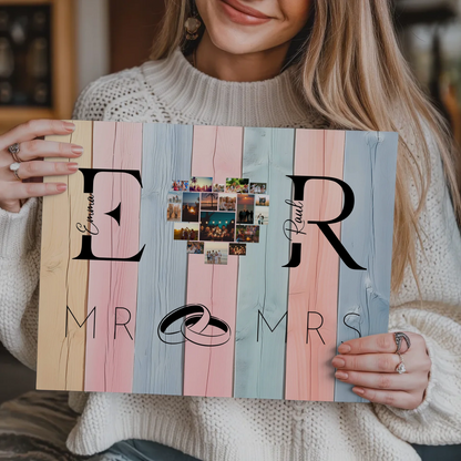 Magnet Fotoboard personalisiert Mit Initialien Namen und Fotos Mr & Mrs