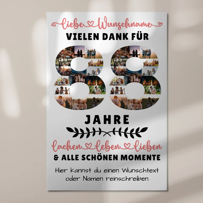 Personalisiertes Fotoboard Magnet Wandbild 88 Geburtstag Für Oma Opa Mama & Papa