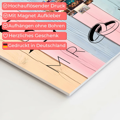 Magnet Fotoboard personalisiert Mit Initialien Namen und Fotos Mr & Mrs
