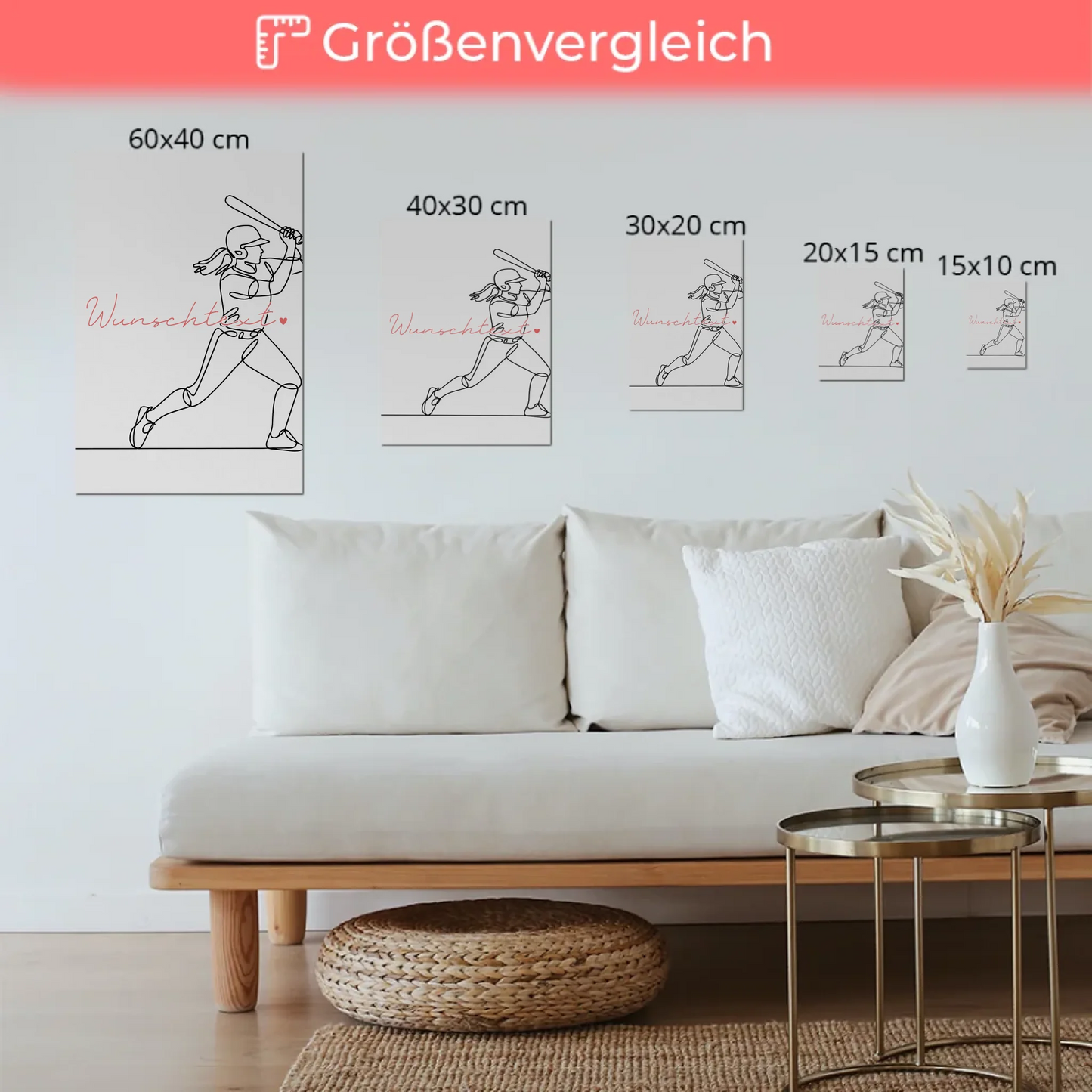Personalisiertes Fotoboard Magnetisch Lineart Baseball Geschenk Tochter & Schwester
