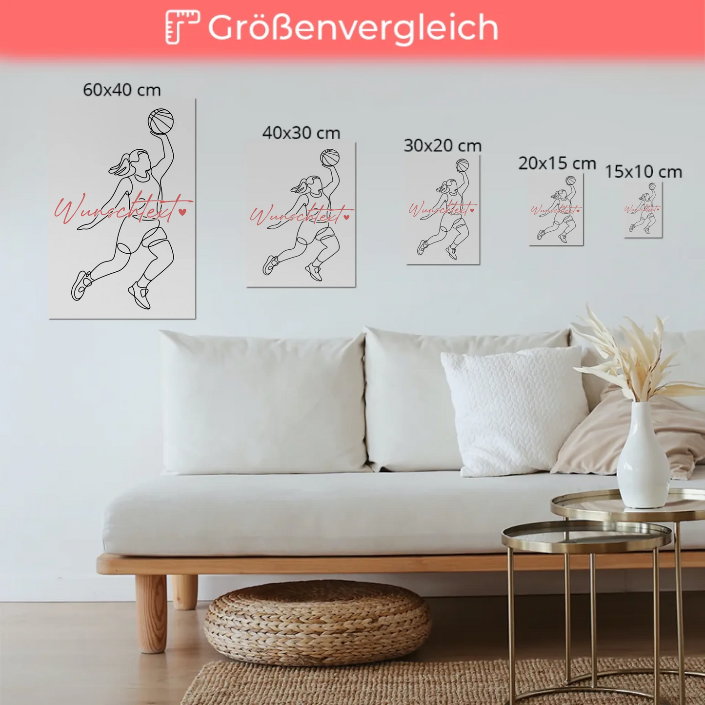 Lineart Fotoboard Magnetisch Personalisiert Basketball Geschenk Tochter & Schwester
