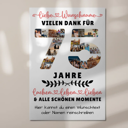 Personalisiertes Fotoboard Magnet Wandbild 75 Geburtstag Für Mama Papa Oma & Opa