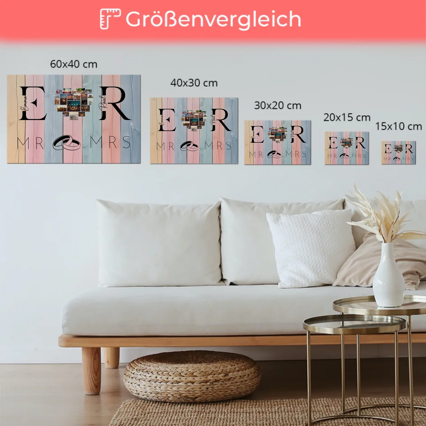 Magnet Fotoboard personalisiert Mit Initialien Namen und Fotos Mr & Mrs