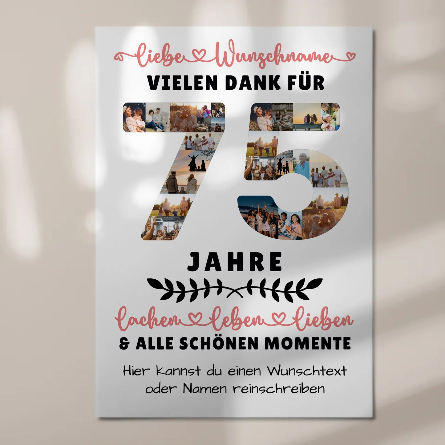Personalisiertes Fotoboard Magnet Wandbild 75 Geburtstag Für Mama Papa Oma & Opa