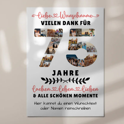 Personalisiertes Fotoboard Magnet Wandbild 75 Geburtstag Für Mama Papa Oma & Opa