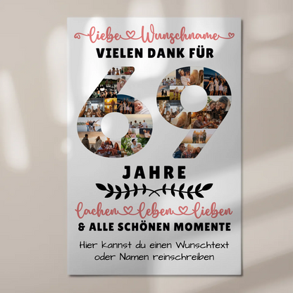 Personalisiertes Fotoboard Magnet Wandbild 69 Geburtstag Für Mama Papa Oma & Opa 1