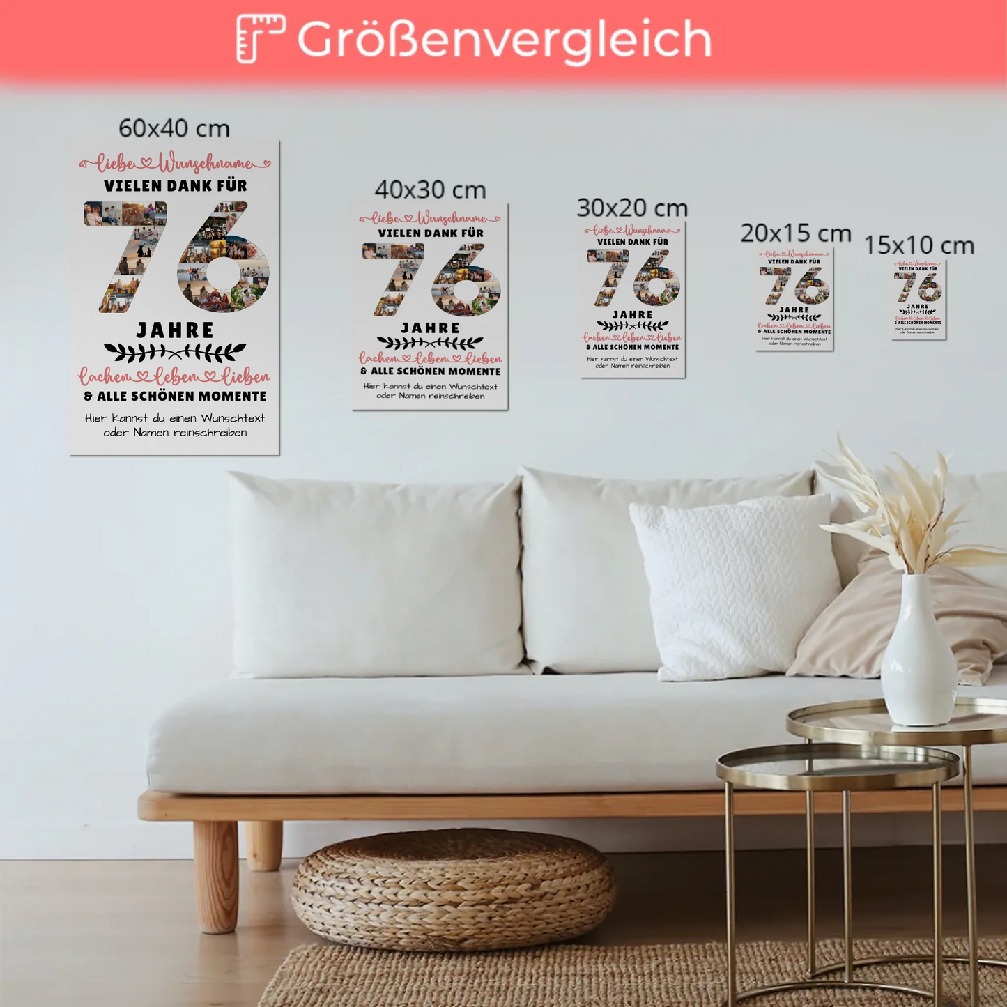 Personalisiertes Fotoboard Magnet Wandbild 76 Geburtstag Für Papa Mama Oma & Opa