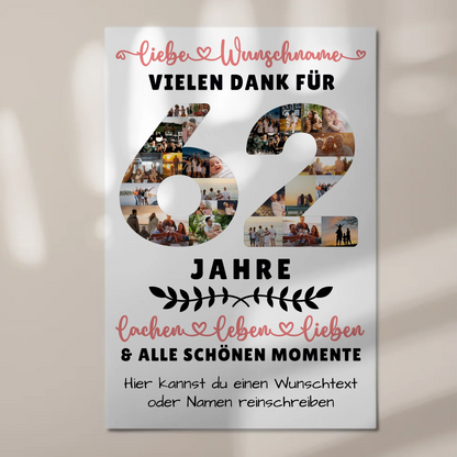 Personalisiertes Magnet Fotoboard 62 Geburtstag Für Bruder Schwester Papa & Mama