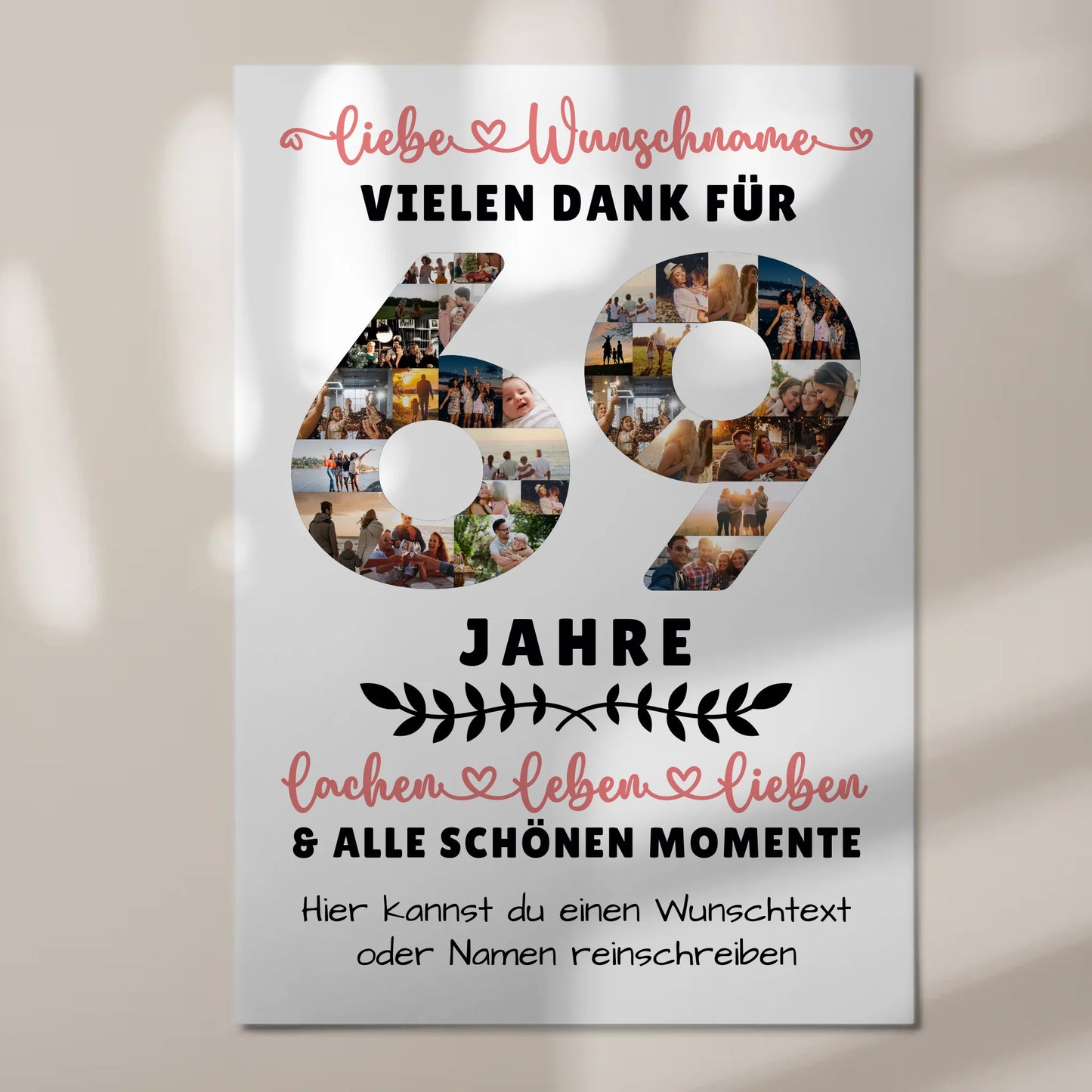 Personalisiertes Fotoboard Magnet Wandbild 69 Geburtstag Für Mama Papa Oma & Opa