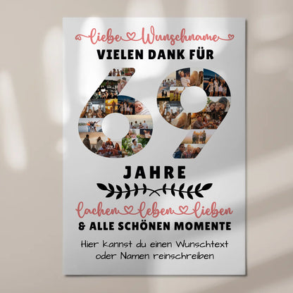 Personalisiertes Fotoboard Magnet Wandbild 69 Geburtstag Für Mama Papa Oma & Opa