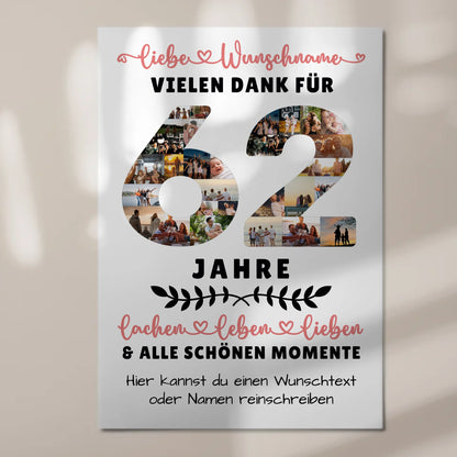Personalisiertes Magnet Fotoboard 62 Geburtstag Für Bruder Schwester Papa & Mama
