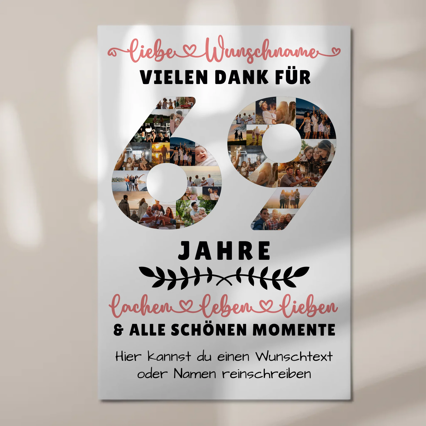 Personalisiertes Fotoboard Magnet Wandbild 69 Geburtstag Für Mama Papa Oma & Opa
