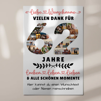 Personalisiertes Magnet Fotoboard 62 Geburtstag Für Bruder Schwester Papa & Mama