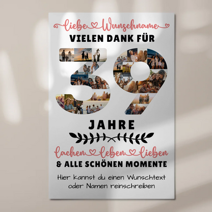 Personalisiertes Fotoboard Magnet Wandbild 39 Geburtstag Für Papa Mama Schwester & Bruder