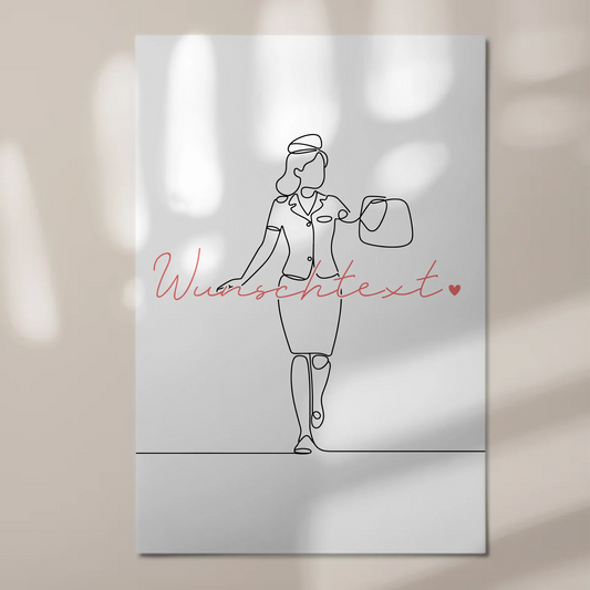 Lineart Fotoboard Magnet Wandbild Flugbegleiter Geschenk Tochter & Schwester 1