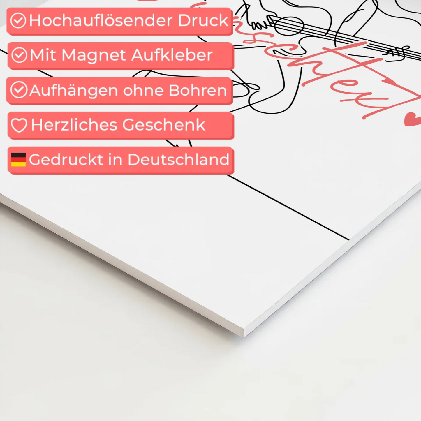 Lineart Fotoboard Magnetisch Personalisiert Gitarre Geschenk Tochter & Schwester 10