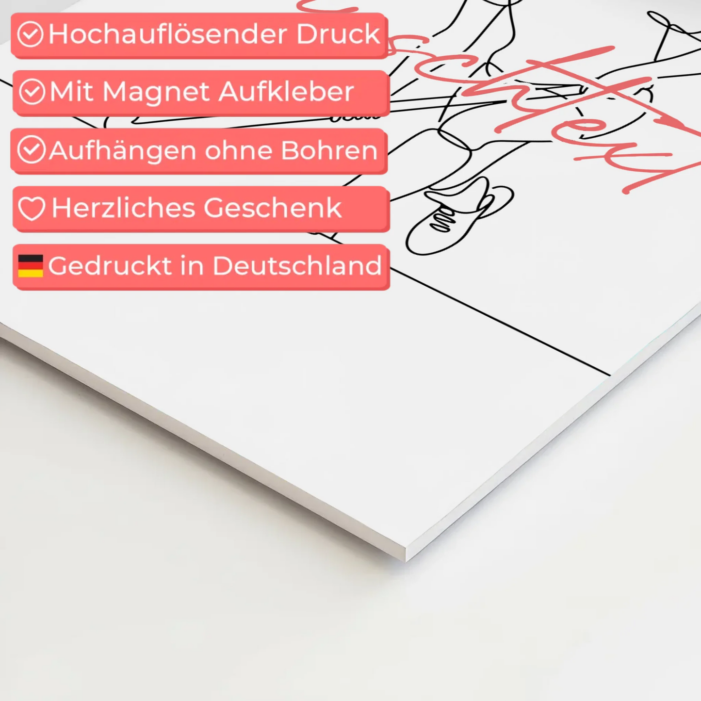 Lineart Fotoboard Magnet Wandbild Feldhockey Geschenk Tochter & Schwester