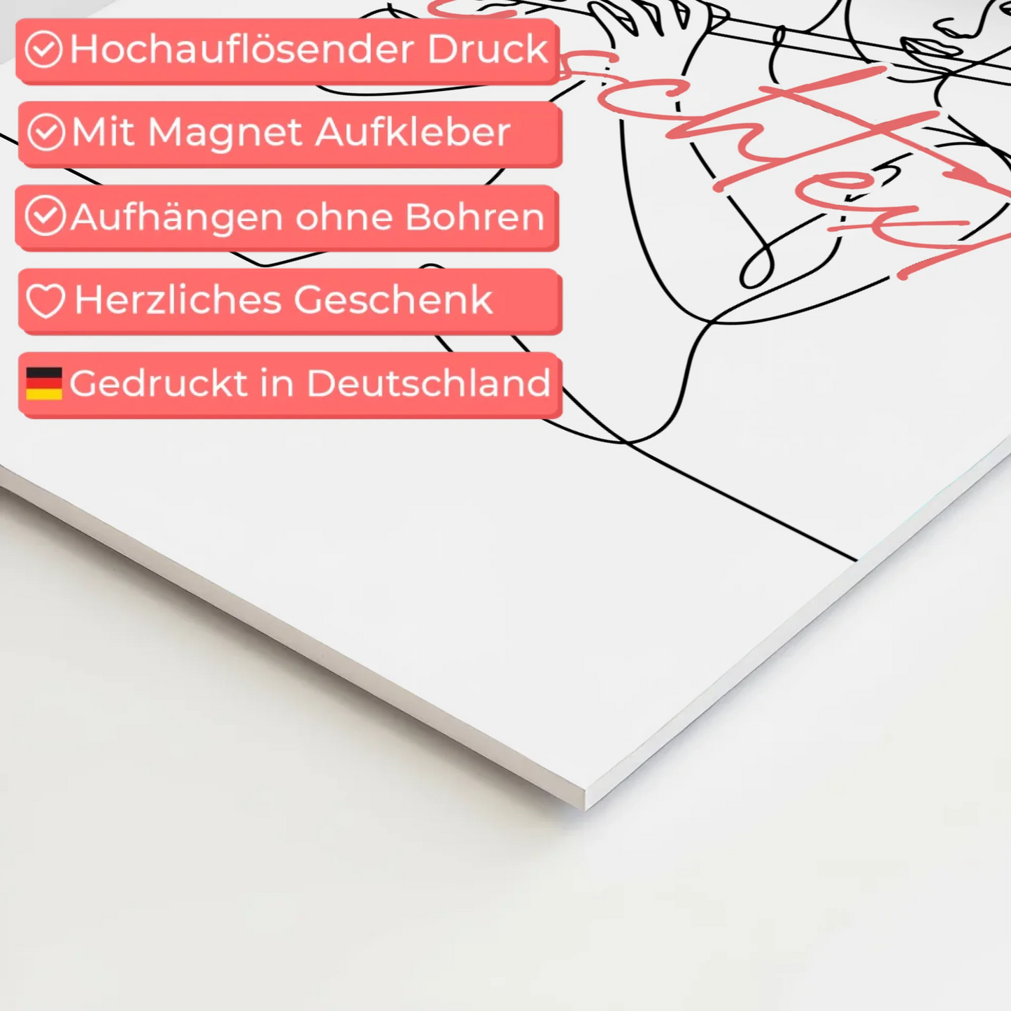 Lineart Fotoboard Magnetisch Personalisiert Flöte Geschenk Tochter & Schwester
