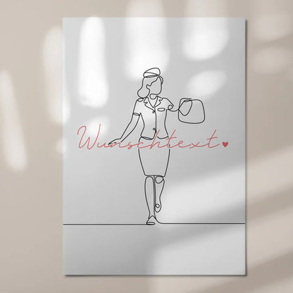 Lineart Fotoboard Magnet Wandbild Flugbegleiter Geschenk Tochter & Schwester