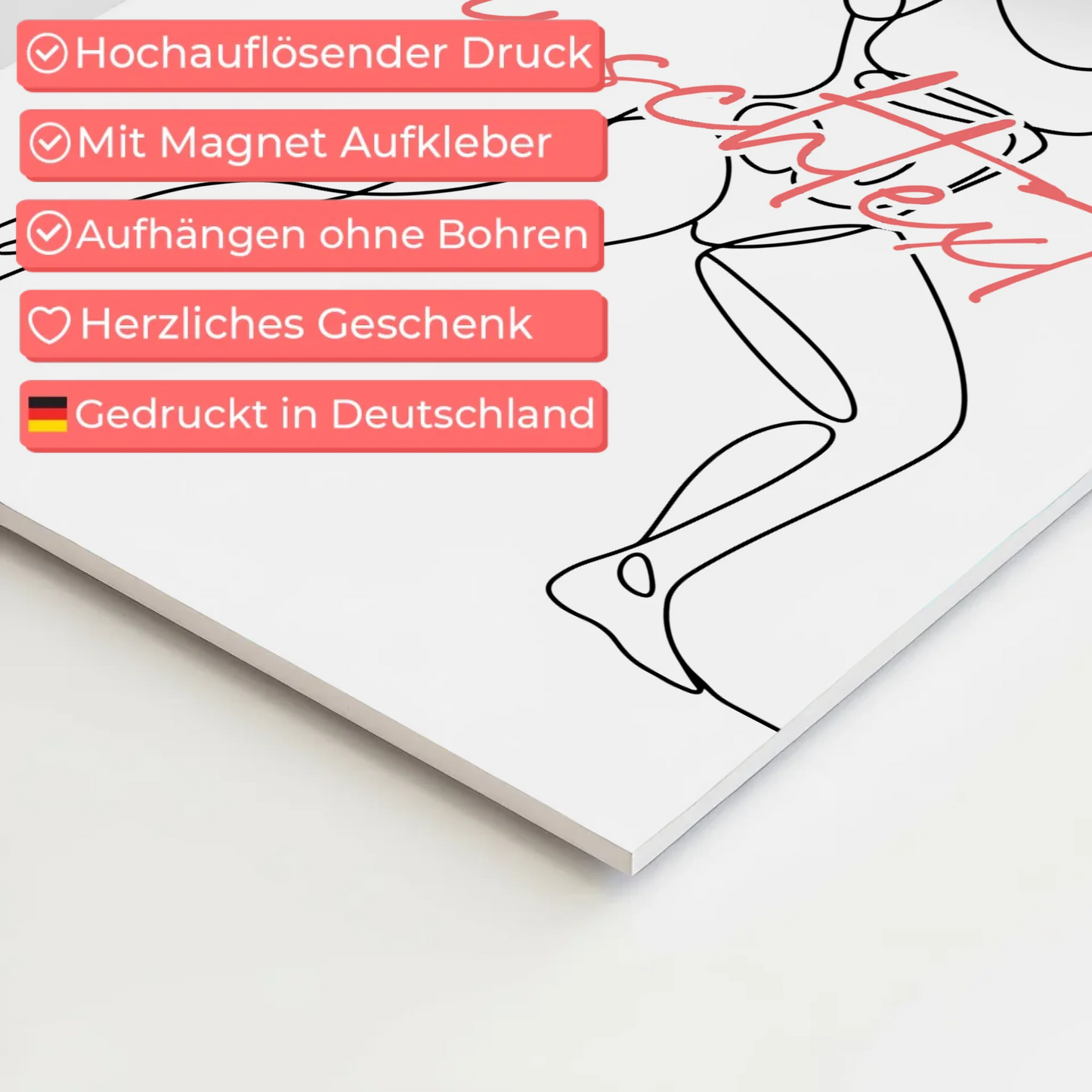 Personalisiertes Fotoboard Magnetisch Lineart Bodybuilding Geschenk Tochter & Schwester