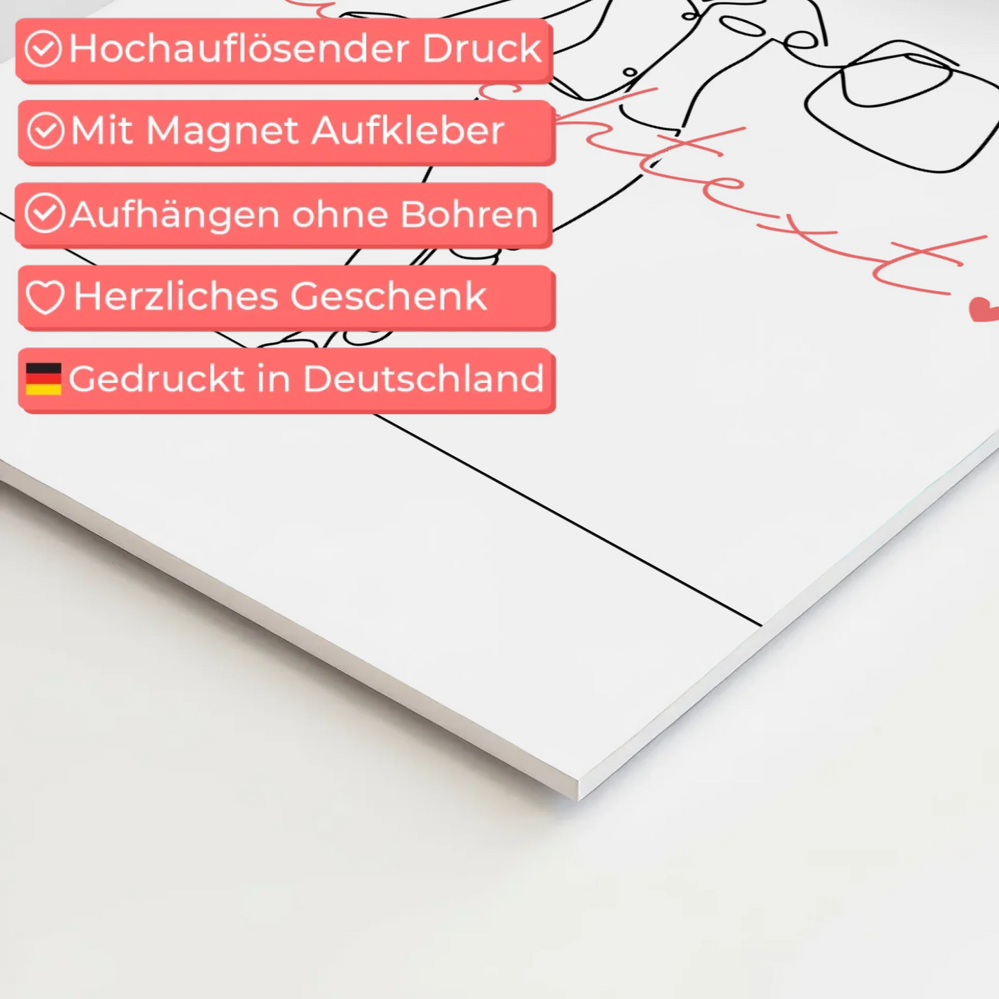 Lineart Fotoboard Magnet Wandbild Flugbegleiter Geschenk Tochter & Schwester