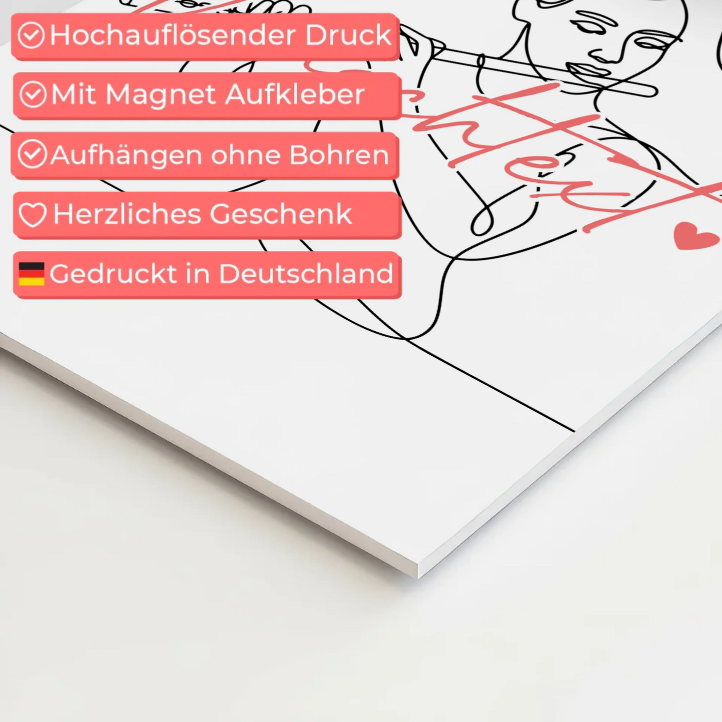 Lineart Fotoboard Magnetisch Personalisiert Flöte Geschenk Tochter & Schwester