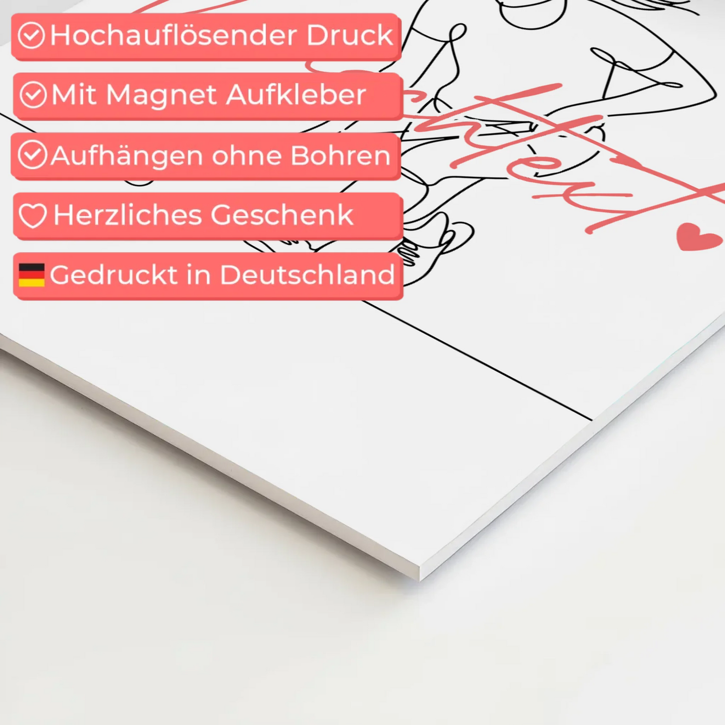 Lineart Fotoboard Magnet Wandbild Feldhockey Geschenk Tochter & Schwester