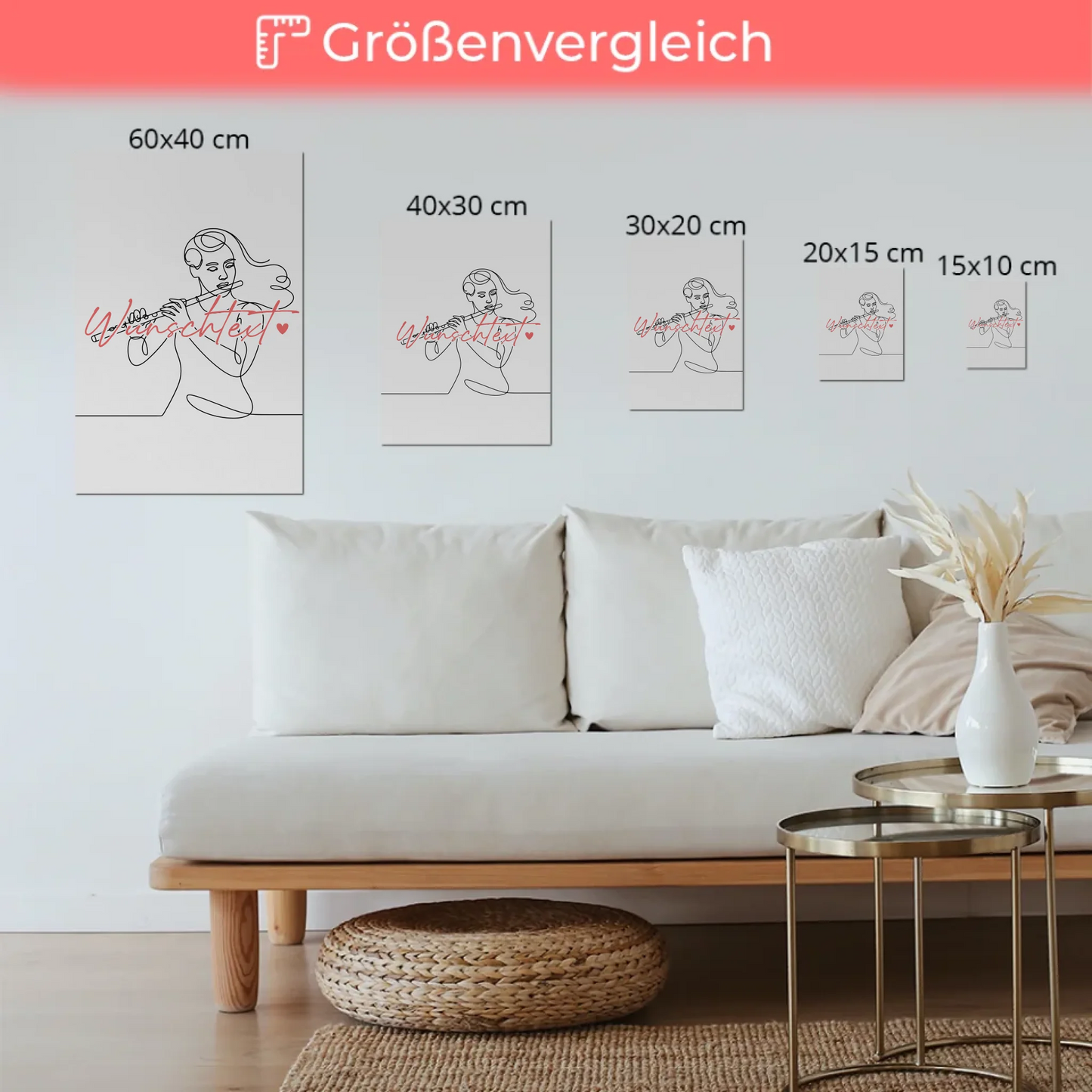 Lineart Fotoboard Magnetisch Personalisiert Flöte Geschenk Tochter & Schwester
