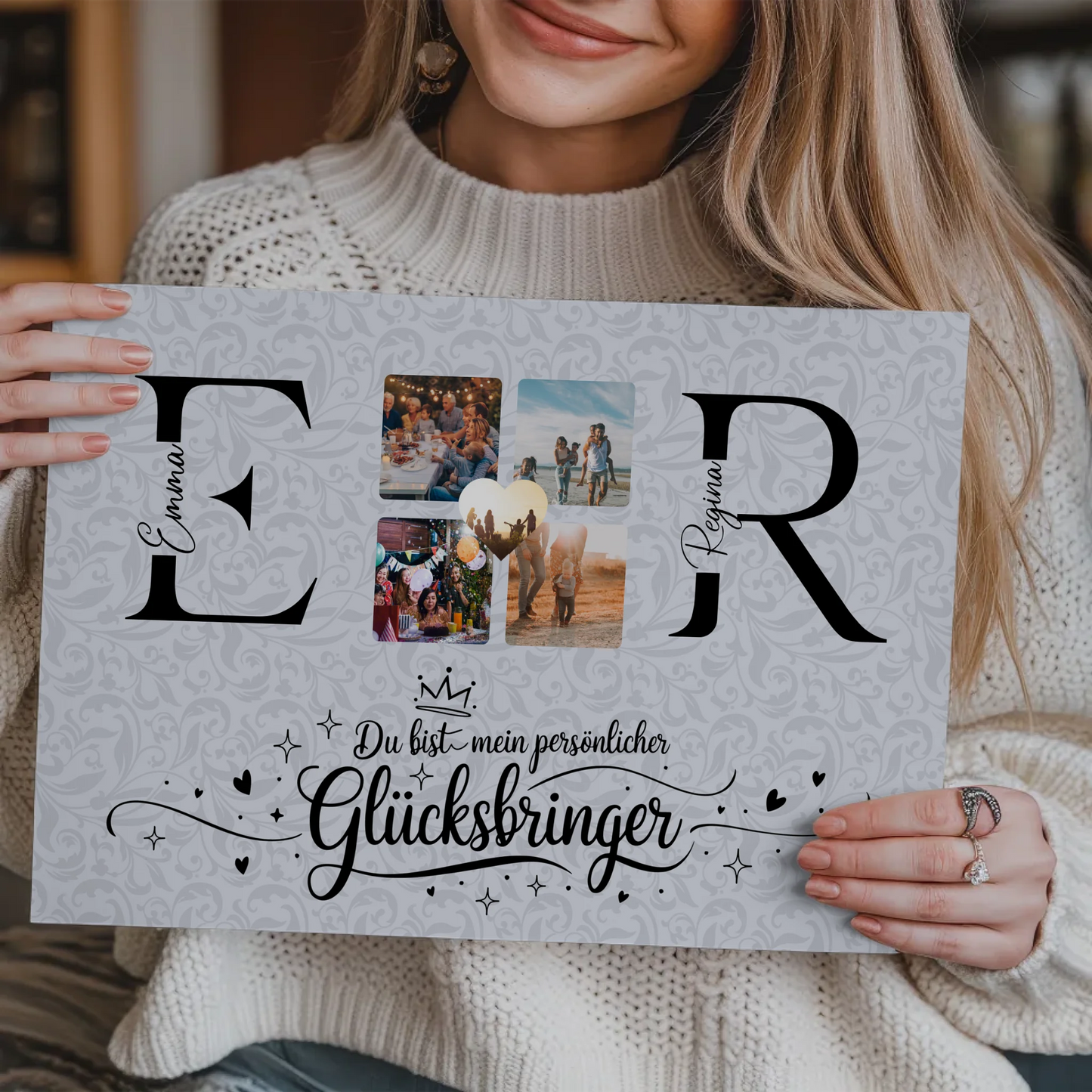 Fotoboard Magnetisch Liebe für Paare mit Initialien Namen und Fotos Personalisiert