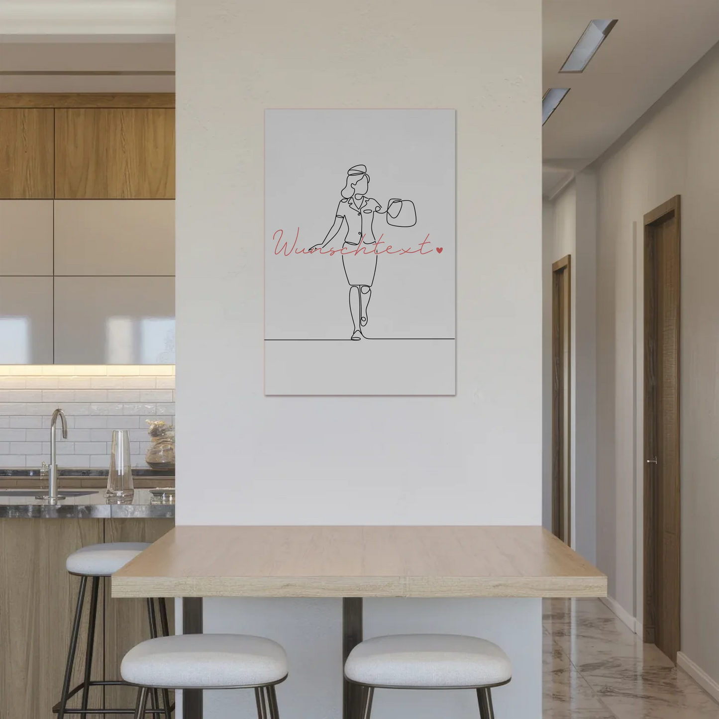 Lineart Fotoboard Magnet Wandbild Flugbegleiter Geschenk Tochter & Schwester