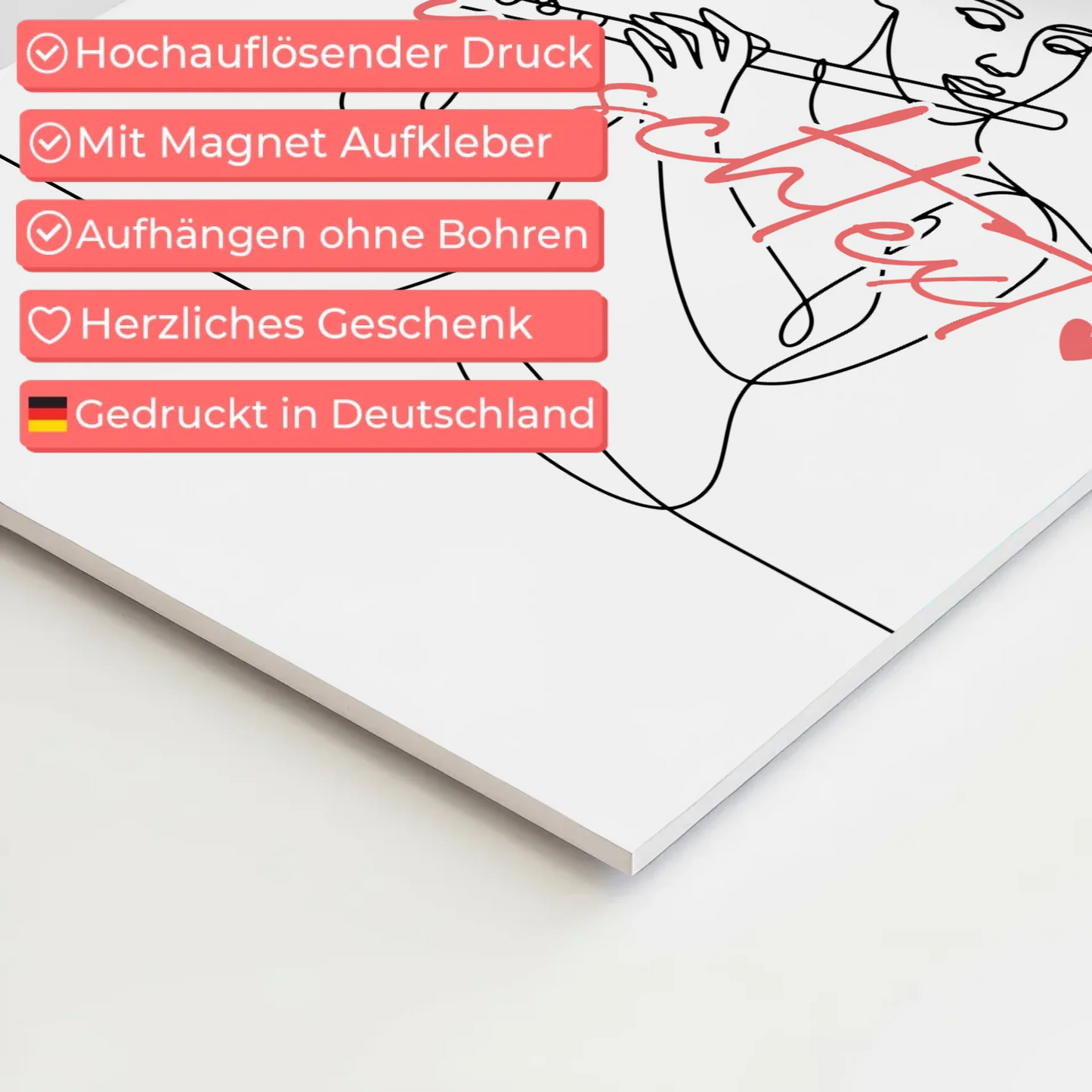 Lineart Fotoboard Magnetisch Personalisiert Flöte Geschenk Tochter & Schwester