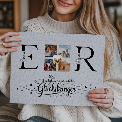 Fotoboard Magnetisch Liebe für Paare mit Initialien Namen und Fotos Personalisiert