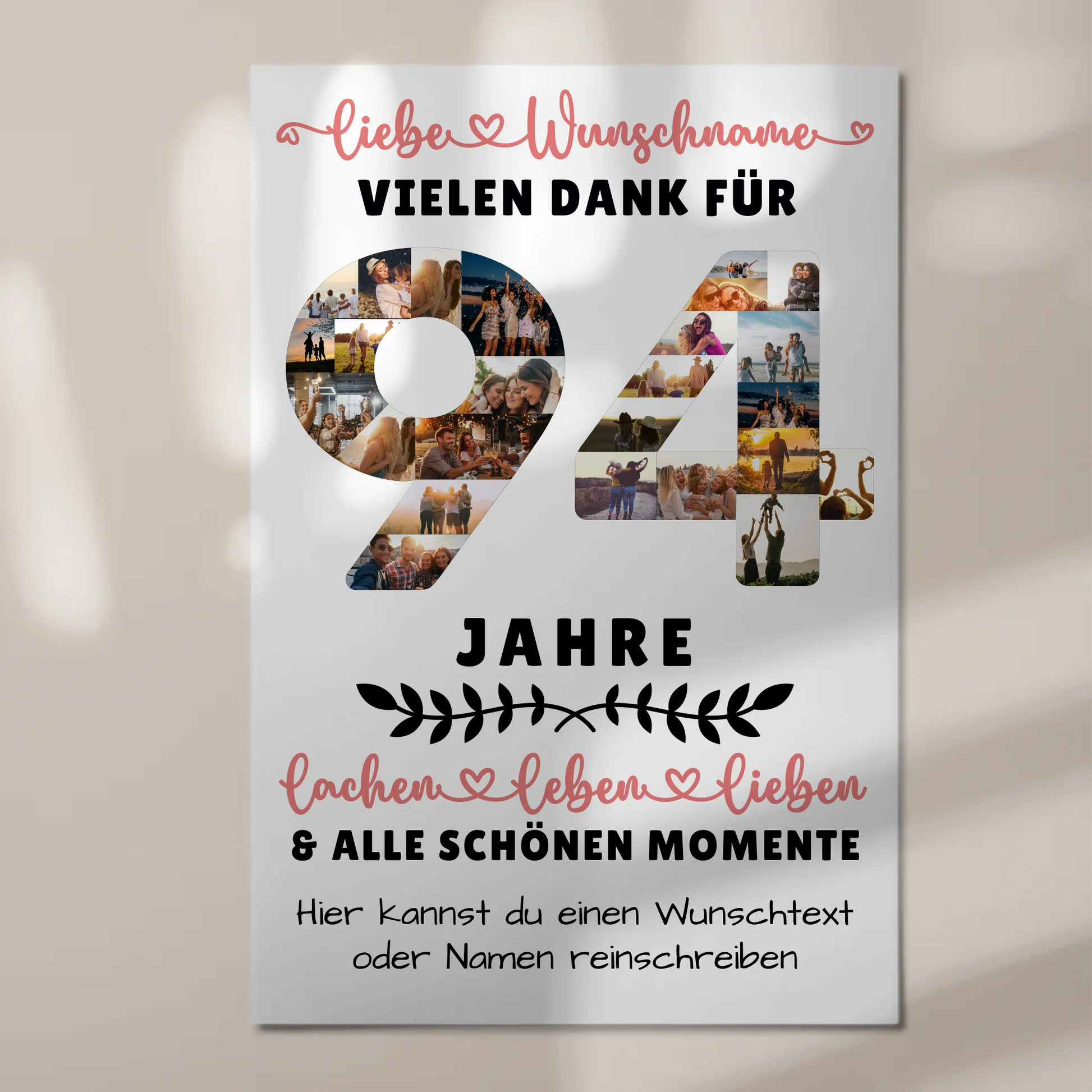 Personalisiertes Fotoboard Magnet Wandbild 94 Geburtstag Für Oma Opa Papa & Mama 1