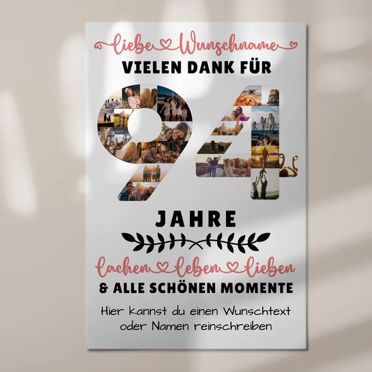 Personalisiertes Fotoboard Magnet Wandbild 94 Geburtstag Für Oma Opa Papa & Mama 1