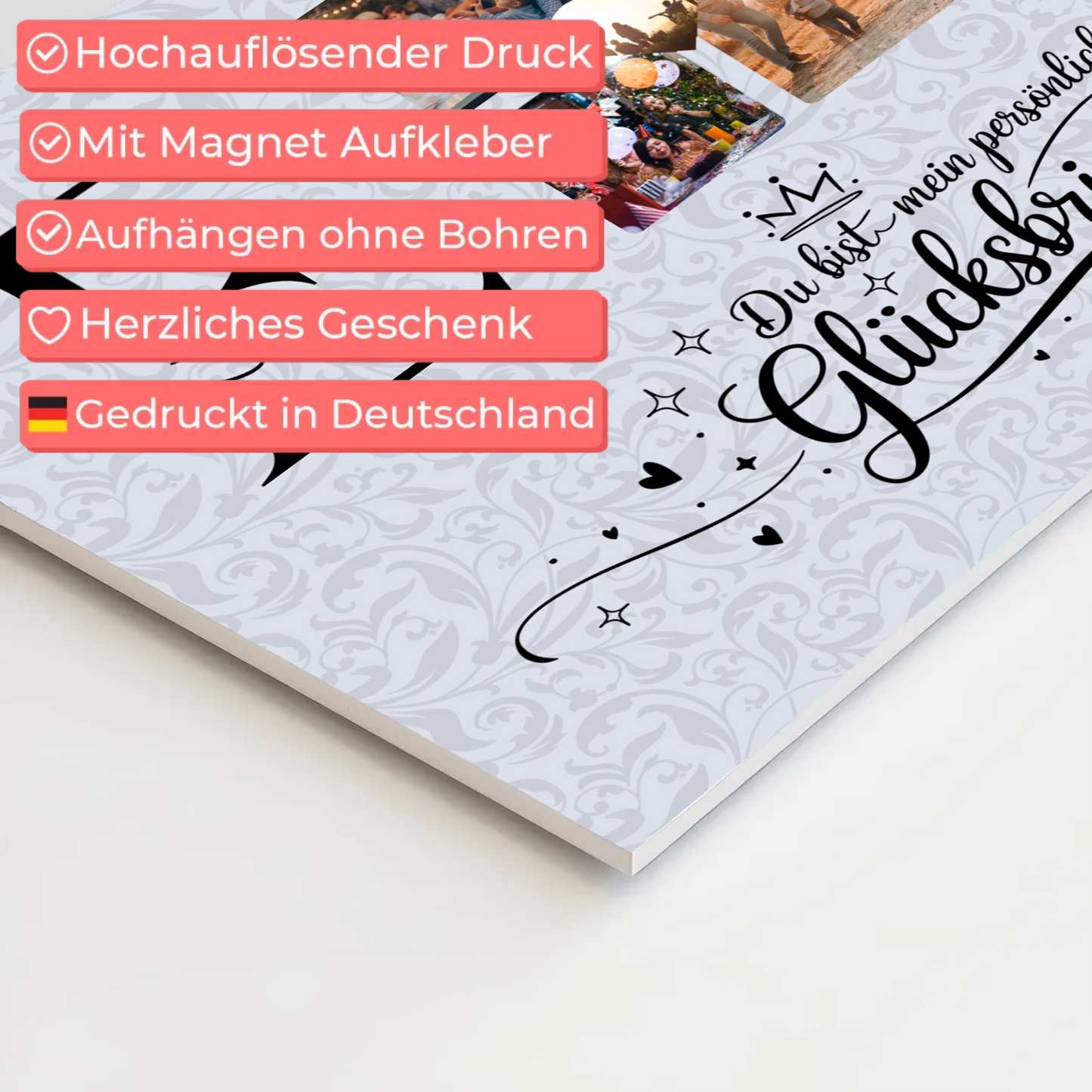 Fotoboard Magnetisch Liebe für Paare mit Initialien Namen und Fotos Personalisiert