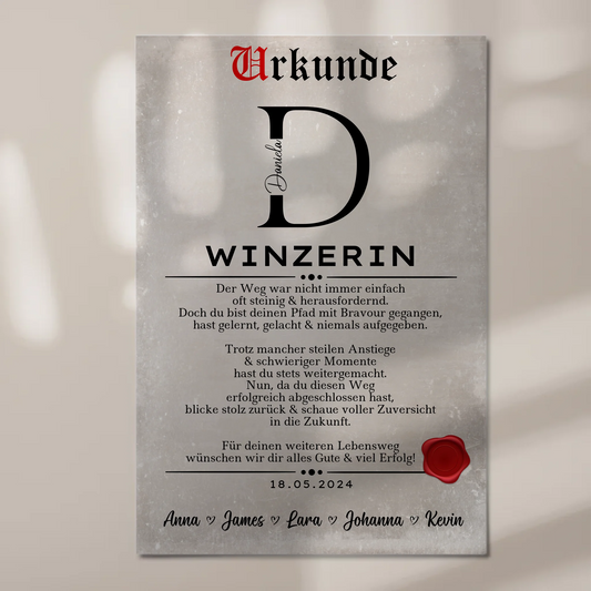 Geschenk Zum Abschluss Ausbildung Winzerin Urkunde Fotoboard 1